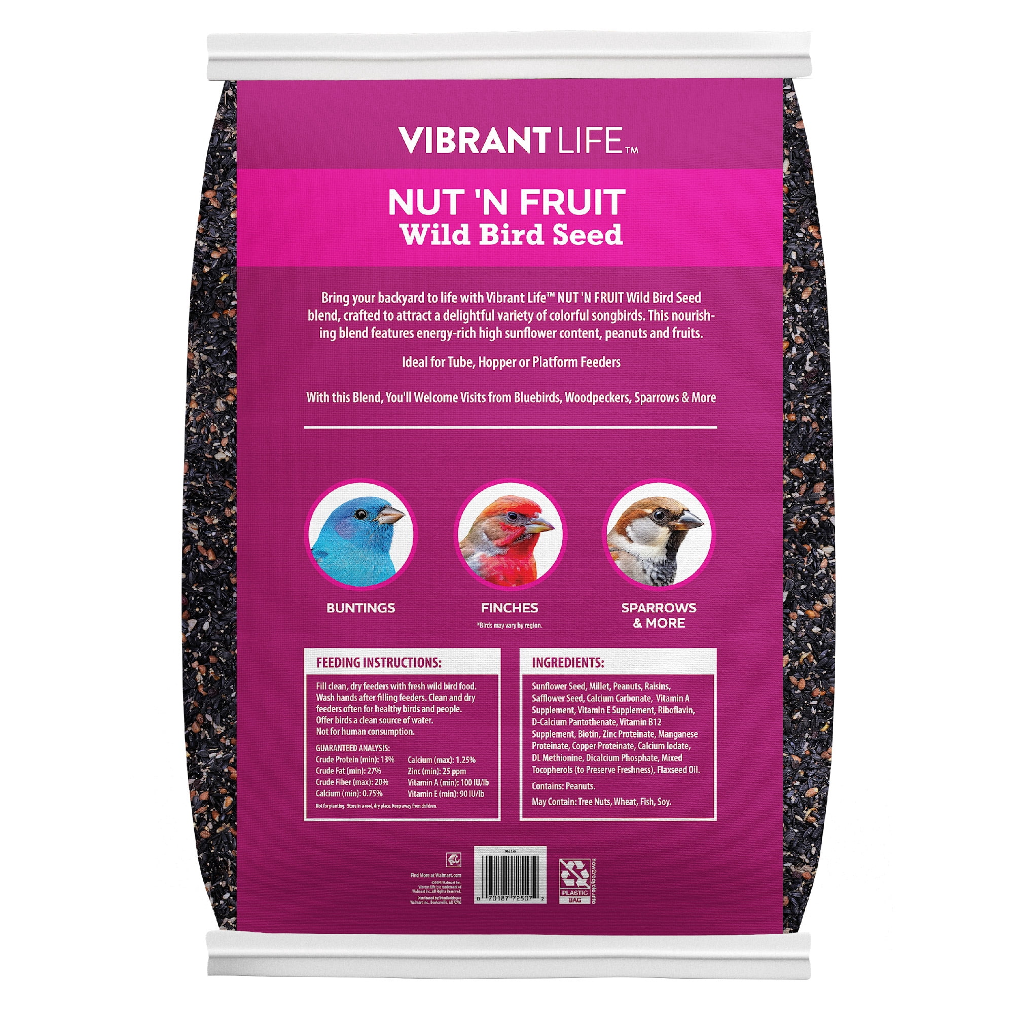 Vibrant Life Nut 'N Fruit Wild Bird Seed, 20 lb Bag - Walmart.com