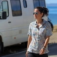 thumbnail image 2 of YIUME Women's Hawaiian Shirt Tropical Palm Tree Print Cotton Button-down Short Sleeve, 2 of 9