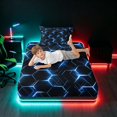 thumbnail image 5 of Manfei Futuristic Hexagon Twin Sheets, Blue Neon Honeycomb Bedding, Blue Black, Black Reversible 3pcs1 Flat Sheet + 1 Fitted Sheet + 1 Pillowcase, 5 of 6