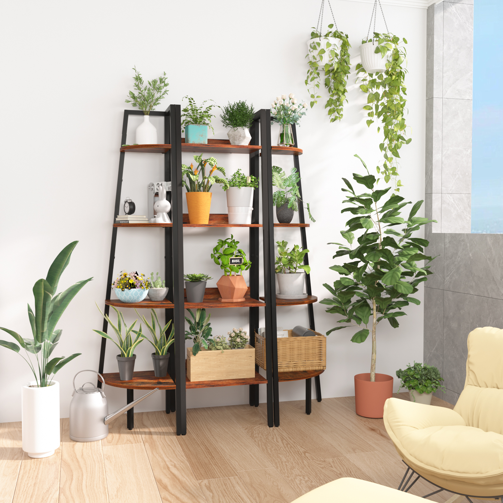Yoobure 4-Tier Ladder Shelf, Rustic Brown photo 5