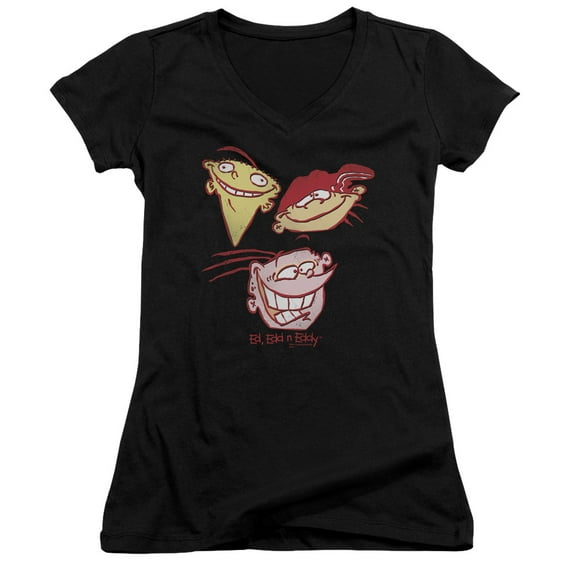 Ed Edd Eddy Three Heads Junior Women's T-Shirt V-Neck Black