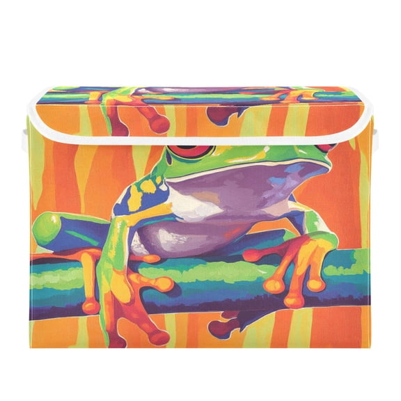 Storage Box With Lid 16.5x12.6x11.8In Foldable Stacked Household Storage Box Lovely Green Frog