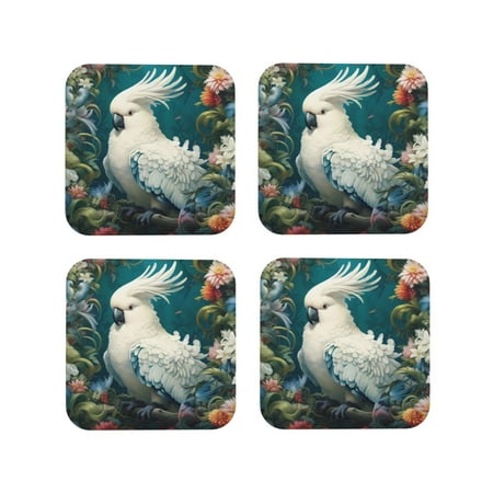 

Yiaed Tropical Parrot Floral Artwork Print Leather Coasters for Drinks - Cup Coasters Coffee Table Kitchen Table Bar Home & Office Gifts Handmade Drink Coasters-Square