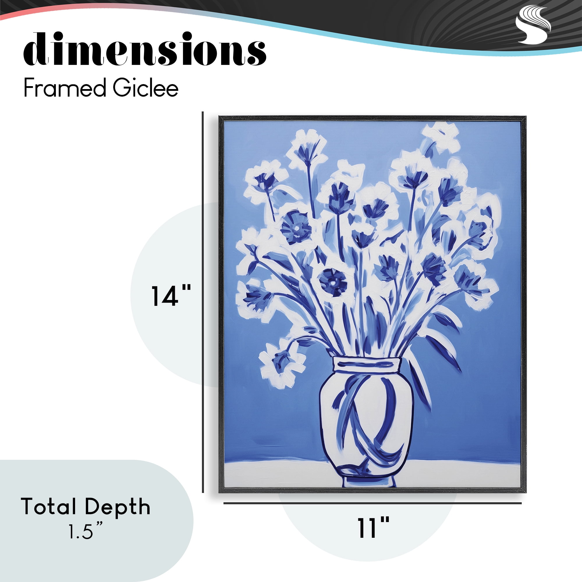 Blue & White Contrast Flowers Black Framed Giclee Art, design by Lettered and Lined