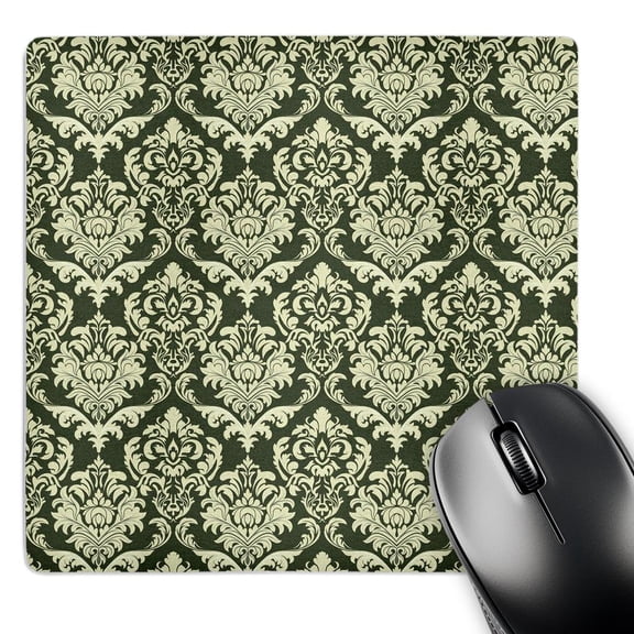 3dRose, Vintage Green Chic Damask retro art, MousePad