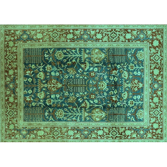 Ahgly Company Machine Washable Indoor Rectangle Oriental Turquoise Blue Traditional Area Rugs, 7' x 9'