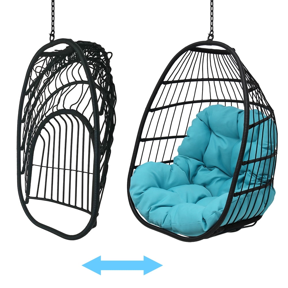 Abble Wicker Hanging Chair Cushion and Stand - Aqua/Black