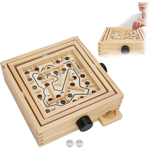 Wooden Labyrinth Game, Maze Puzzle Toy Balances Board Table Maze Game Prevent Dementia for Elderly 6.3 x 6.3 x 2.1in