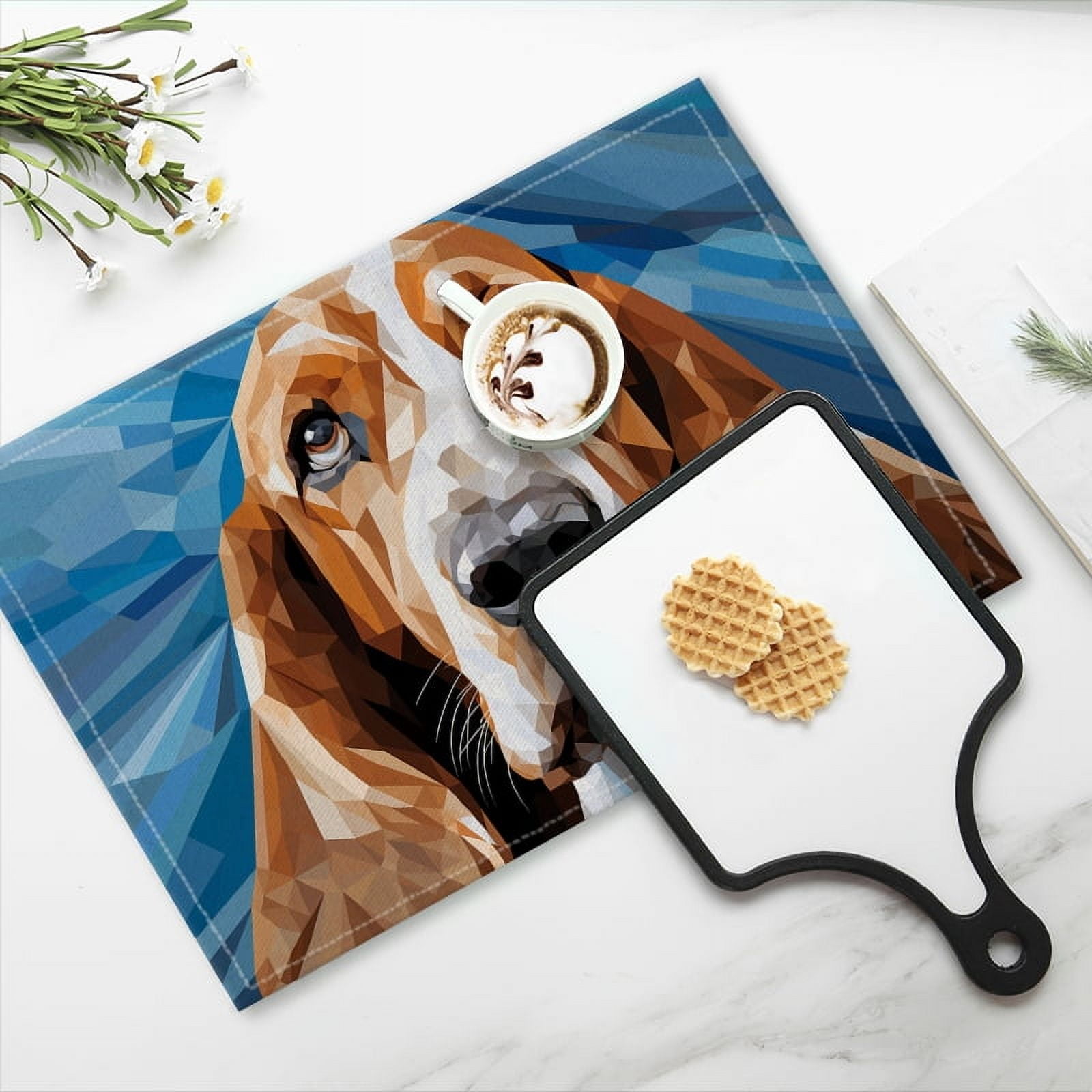 BaHomeck placemats Set of 4 Cute Basset Hound Dog Portrait In The Style Of Modern Digital Art Cotton Linen rectangle Placemats for Kitchen Dining Table Indoor,Outdoor,18*12inch