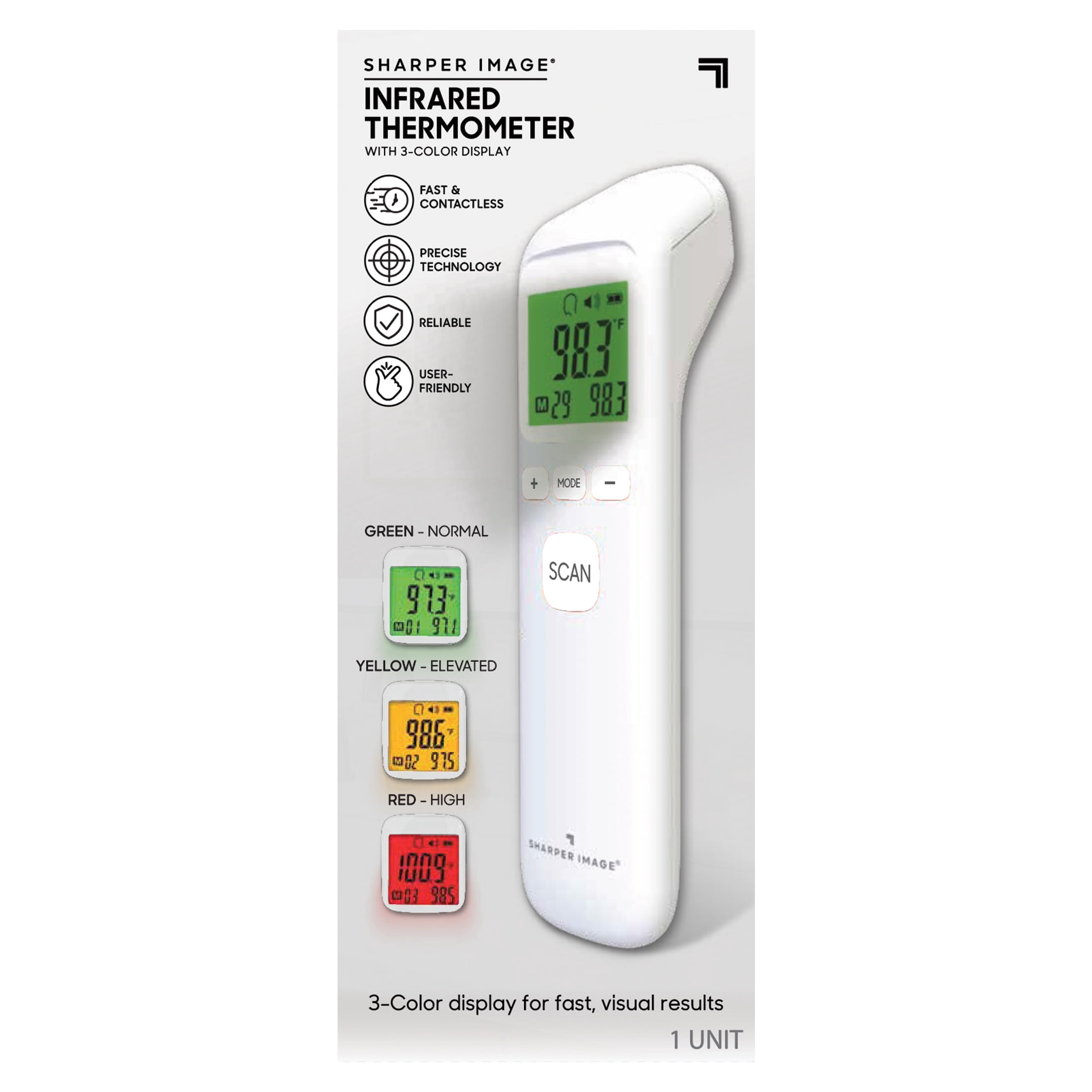 Sharper Image Digital Thermometer with Infrared Non-Contact Technology, 3 Color Display, Backlit LCD Screen, Fast Temperature Reading, 1 Count