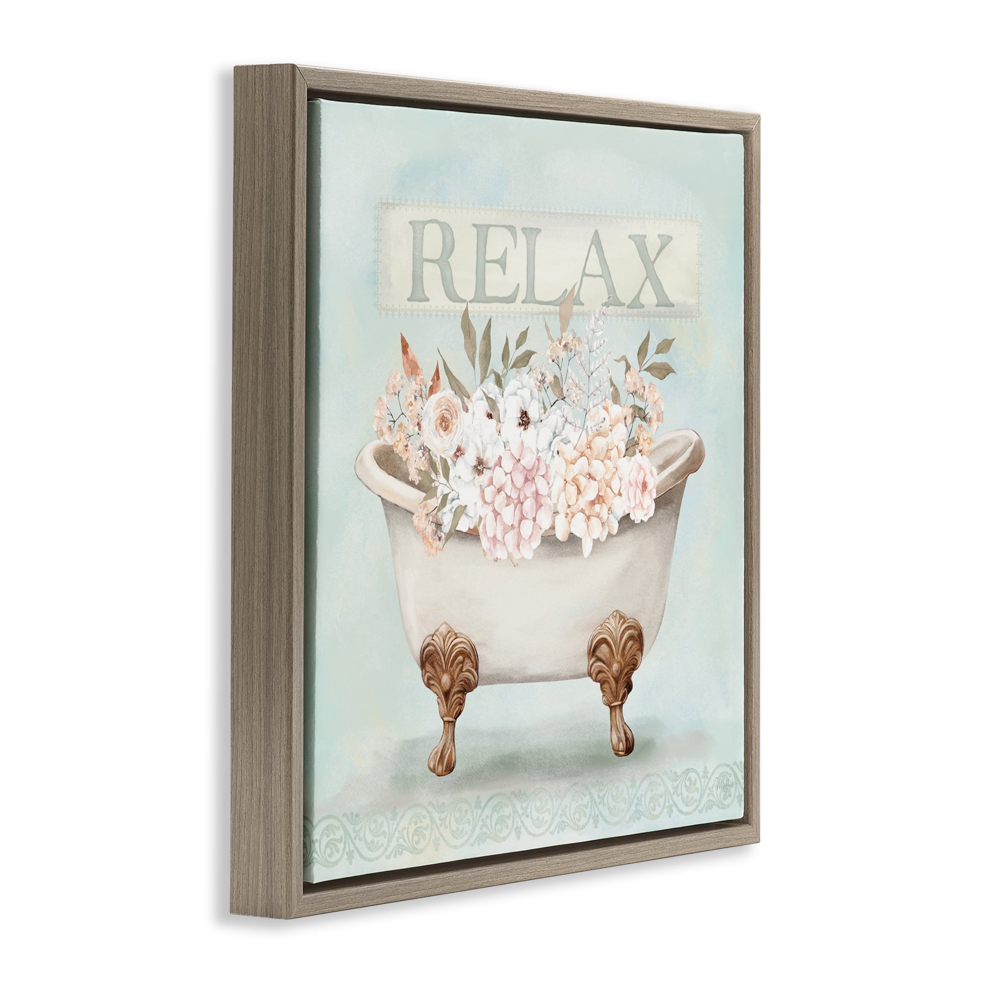 Stupell Industries Relax Floral Tub Brown Framed Floater Canvas Wall Art, design by Mollie B.