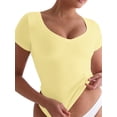 thumbnail image 3 of Womens Short Sleeve Deep V Neck Tops Shirts Fitted Cotton Summer Tshirt Tee Yellow L, 3 of 9