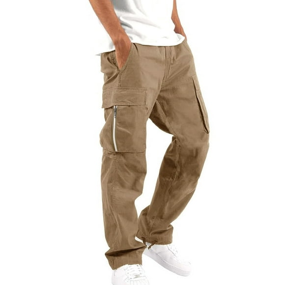 nsendm Mens Pants Adult Male Pants Plush Mens Casual Waist Color Sports Hat Multi Woven Pocket Foot Rope Solid Pants Street Cargo Carpenter Pants for(Khaki,3XL)