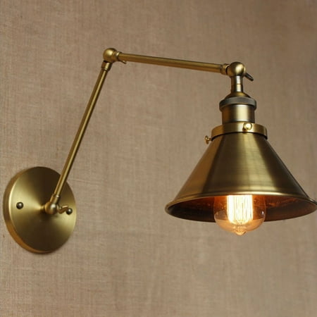 Brass Outdoor Wall Retro Industrial Light Lamp E26/E27 Brass Swing Arm Wall Sconce Light Fixture Lamp Shade Loft Home Decor Gift ()