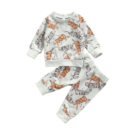 

0-24M Autumn Fashion Toddler Baby Girls Boys Clothes Sets Tiger Printed Long Sleeve Pullover Tops Pants 2pcs Clothes