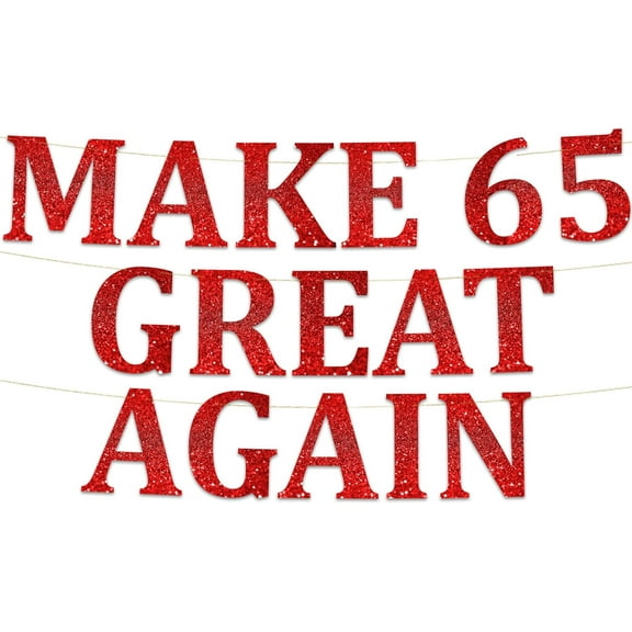 Glitter Banner MAGA 65 Bday Funny 65th Birthday Party Red Banner - Happy 65th Wedding Anniversary Decorations - Milestone Birthday Party Decorations
