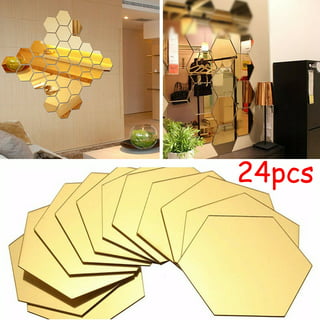 24 Pieces Removable Acrylic Mirror Setting Wall Sticker Decal Honeycomb Mirror for Home Living Room Bedroom Decor (Middle Hexagon, 5 x 4.3 x 2.5