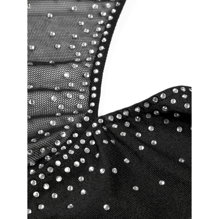 inhzoy Kunstschaatsjurk voor dames, glitter, lange mouwen