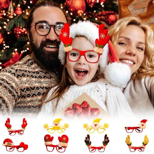 Xihbxyly Gafas Navideñas, Diseños de Gorro y Astas de Papá Noel, Marcos de Fiesta Divertidos y Únicos, Decoración para Fiestas, Accesorio Festivo para Fotomatón, 8 Estilos, Apto para Todas Las Edades