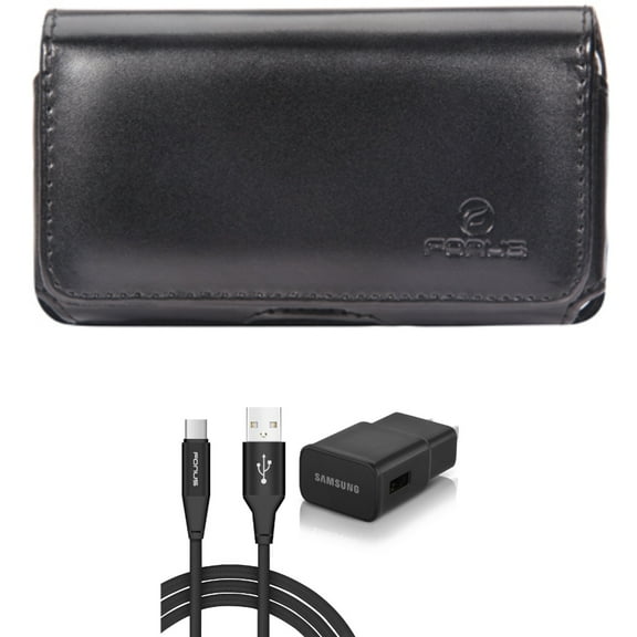 Fast Home Charger & Case Belt Clip for Samsung Galaxy S24 - Type-C 6ft USB Cable Quick Power, Leather Swivel Holster Loops for Galaxy S24