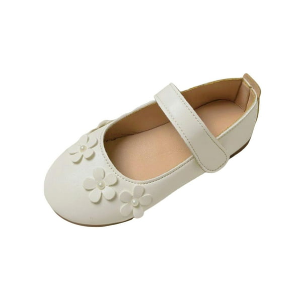Splozh Mary Jane Toddler Girl Shoes New Girls Princess Shoes with Flowers Fashionable Soft Soled Leather Shoes White,US 11.5