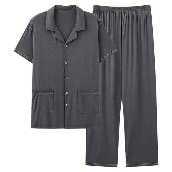 Juslio Pajamas for Men Short Sleeve Fashion Modal Tops and Pants Homewear 2 Piece Matching Pajamas Sets L
