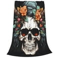 thumbnail image 2 of Fotbe Flower Horn Skull Manta de Franela Acolchonada con Estampado, Súper Suave y Esponjosa, Extra Grande para Sofá, Cama, Uso Todo el Año-80"x60", 2 of 7