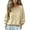 Beige, variant on Women's Button Down Linen Shirt, Japanese-Inspired Relaxed Oversized 3/4 Sleeve Top, Crewneck Casual Blouse for Beach Cover Up, Vacation, Spring and Daily Wear Brown M