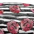 thumbnail image 3 of Floral Pouf Cover with Zipper, Watercolor Painted Abstract Rose Flowers on Monochromatic Striped Backdrop, Soft Decorative Fabric Unstuffed Case, 30" W X 17.3" L, White Black Coral, by Ambesonne, 3 of 5