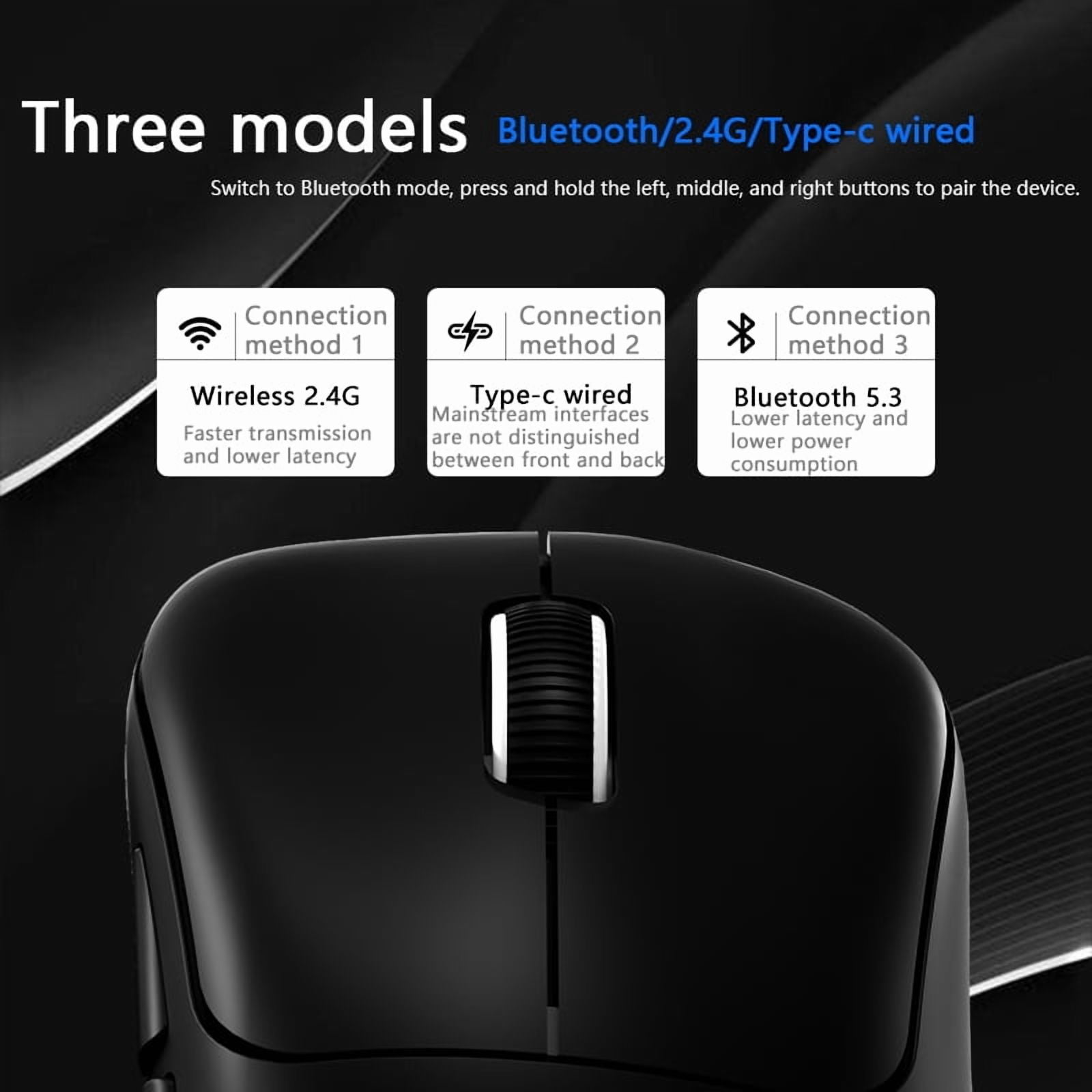 Warvank V6 PRO 55g Lightweight Bluetooth Wireless Gaming Mouse 12800DPI 3 Mode Connection 1K ROR for Gaming Home Office PS