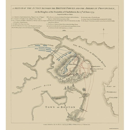 Revolutionary War Map - Bunker Hill Battle Boston Massachusetts 1775 ...