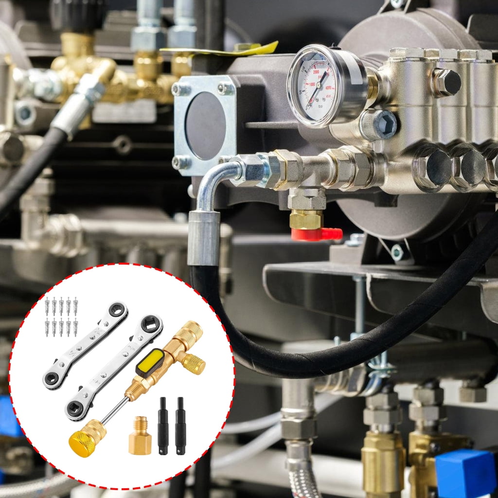 Multifunction Refrigerator Service Key Wrench Set Cores Removal Tool and 10 Valves Cores For HVAC Equipment Maintenance