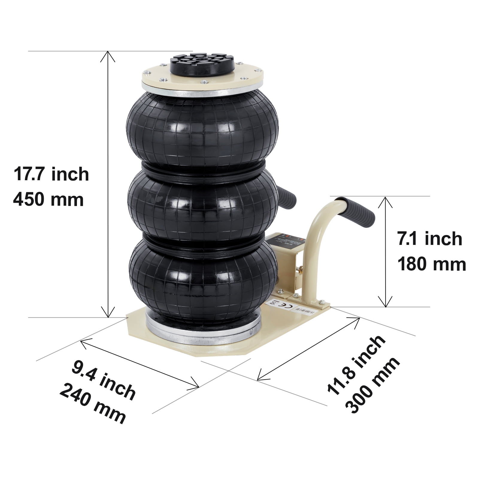 VEVOR Air Jack, 3 Ton/6600 lbs Triple Bag Air Jack, Airbag Jack with Six Steel Pipes, Lift up to 17.7 inch/450 mm, 3-5 s Fast Lifting Pneumatic Jack, with Short Handles for Car Repair, (white)