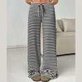 thumbnail image 6 of Cotton Straight Leg Pants for Women Drawstring Trousers with Stripe Pattern and Elastic Waist Shopping Travel Pants, 6 of 9
