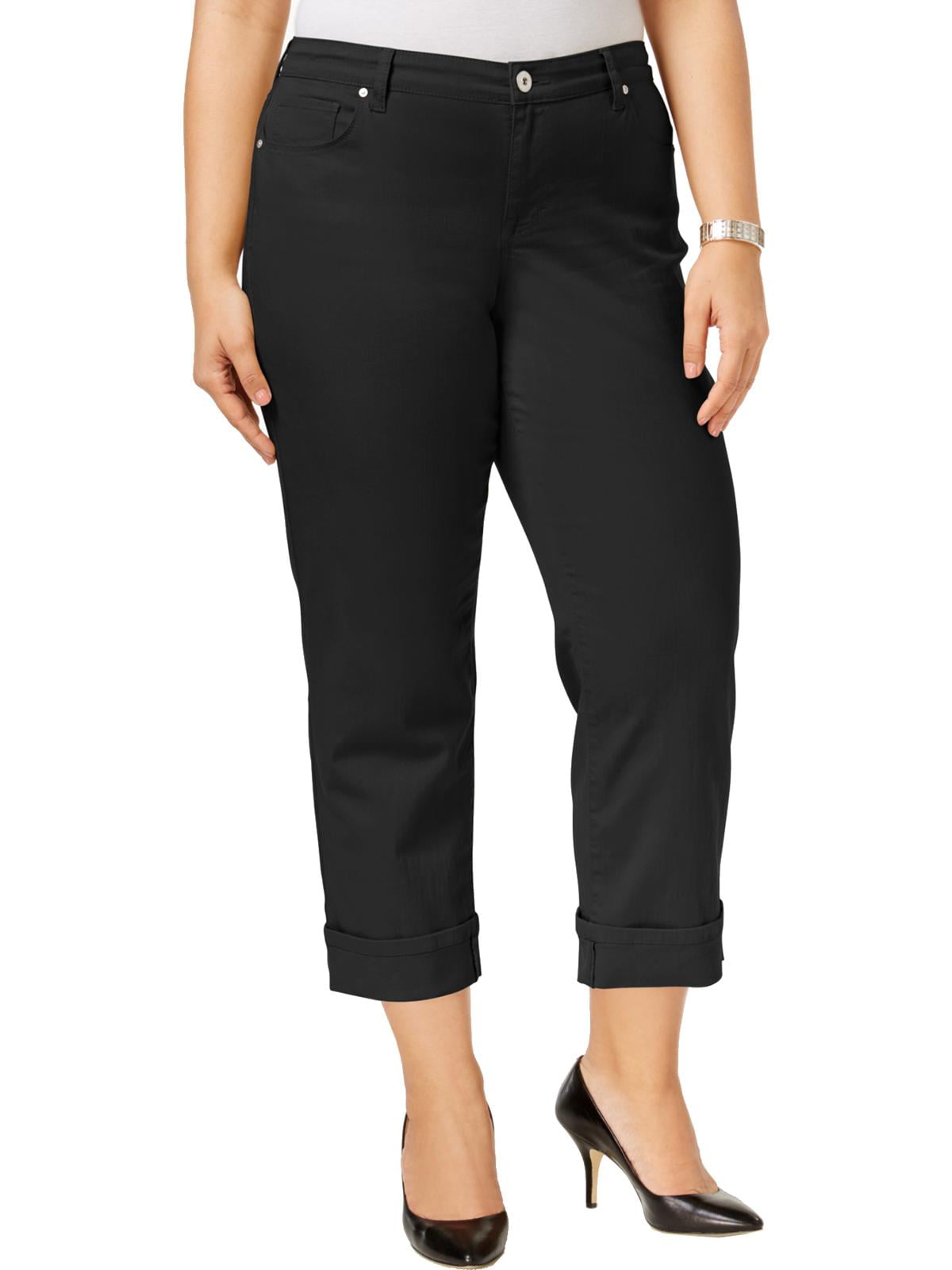 Style & Co. Womens Plus Cuffed Mid-Rise Capri Jeans Black 22W - Walmart.com