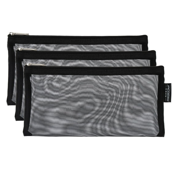 Uxcell Mesh Cosmetic Bags, B6 Makeup Zipper Bag Travel Toiletry Pouch, Black 3 Pack