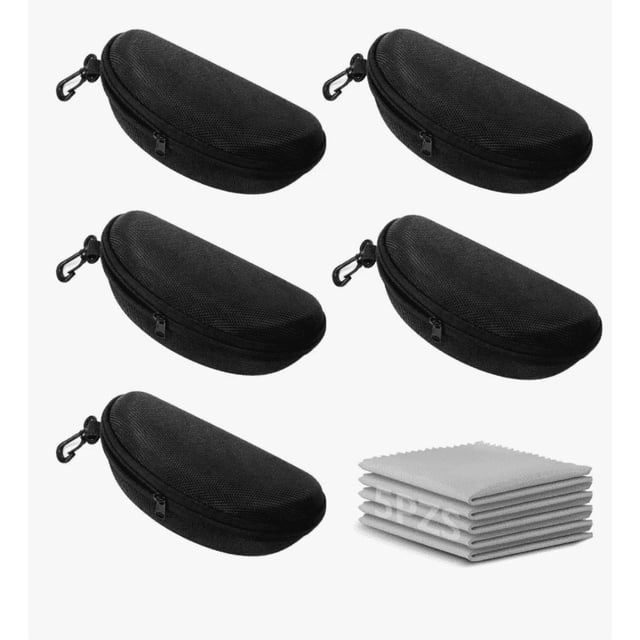 Xtellar 5pzs Estuche Rigido Lentes Sol Impermeable+5 Paño Gafas Negro