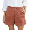 thumbnail image 3 of Sakmal Wide Leg Shorts for Women Trendy Khaki Chino Orange Mid Rise Solid 5" Shorts with Pockets, 3 of 8