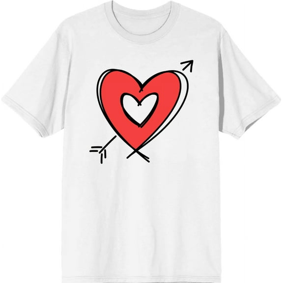 V Day Arrow Heart Adult White Crew Neck Short Sleee Tee-XL