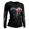 thumbnail image 2 of Women's Long Sleeve Round Neck T-Shirt with AMERICA 250th Anniversary Flag Graphic Print, Casual Independence Day Top for Patriotic Celebrations Black L, 2 of 4