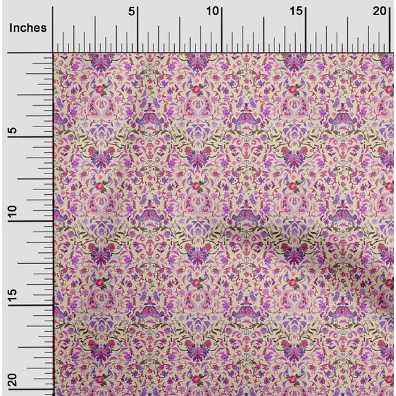 oneOone Cotton Cambric Fabric Leaves & Floral Artistic Print Fabric BTY 56 Inch Wide