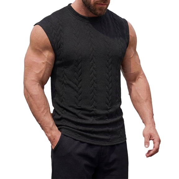 Landzoo Vest For Men Solid Color Sleeveless Crew Neck Undershirt Summer Cozy Soft Men Tank Tops Size L Black
