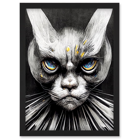 The Sultan Of Cat Land Fantasy Gothic Cat Portrait Artwork Framed Wall Art Print A4