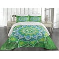 thumbnail image 2 of Ambesonne Mandala Quilted Coverlet 3 Pcs, Leaf Forms Nature, King Size, Green Blue, 2 of 4