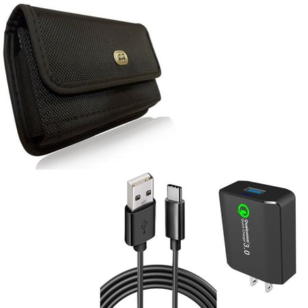 Home Charger & Case Belt Clip for iPhone 15 Pro Max - 18W Fast 6ft USB Cable Type-C Turbo Charge and Rugged Holster Canvas Cover Q4P for iPhone 15 Pro Max (6.7 )