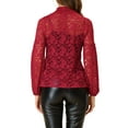 thumbnail image 4 of INSPIRE CHIC Women's Floral Lace Top Turtleneck Puff Long Sleeve See Through Sheer Blouse XL Dark Red, 4 of 6