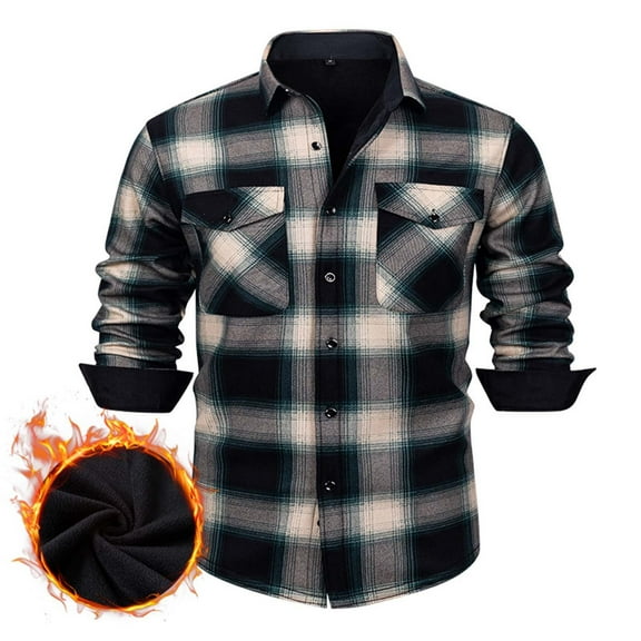 FDGIU ‌Men's Winter Flannel Shirt Jacket - Heavy Thick Sherpa Lined Button Outwear
