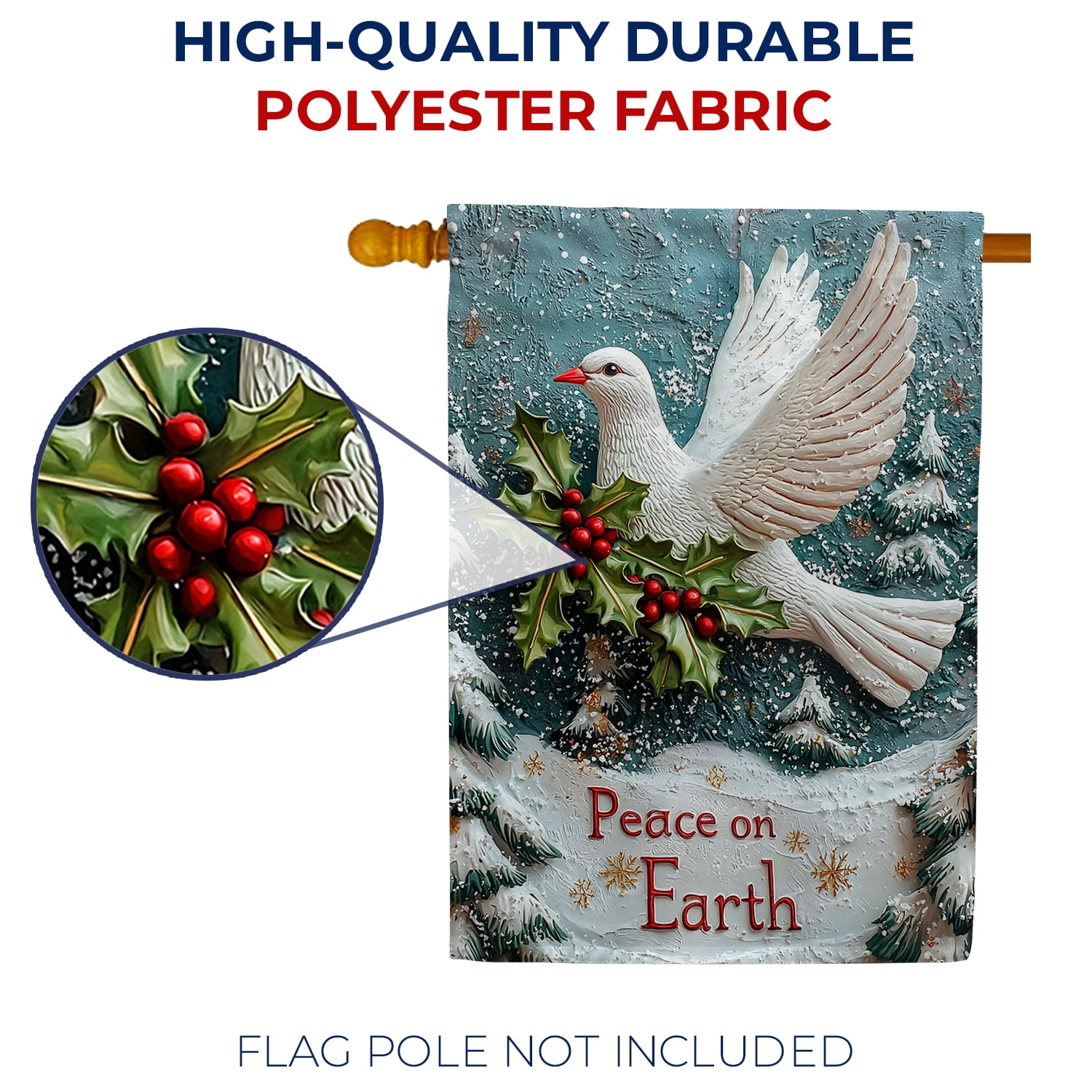 America Forever Peace on Earth Dove House Flag, 28 x 40 inches Double Sided, Christmas dove flags, White Dove and Holly, Festive Winter Decor Outdoor Seasonal Flags for Yard, Lawn