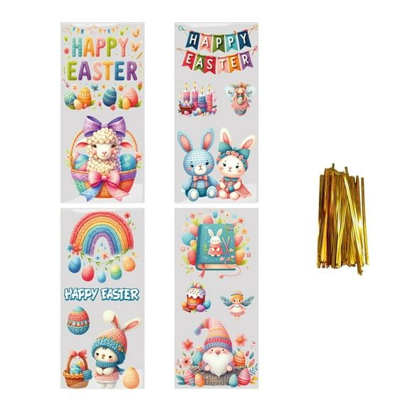 Easter Drawstring Candy Bag Easter Treats Bags ,50 Pcs Souvenir Gift Bags,Plastic Easter Gift Bags for Kids Classroom Party Favor Goodie Bags