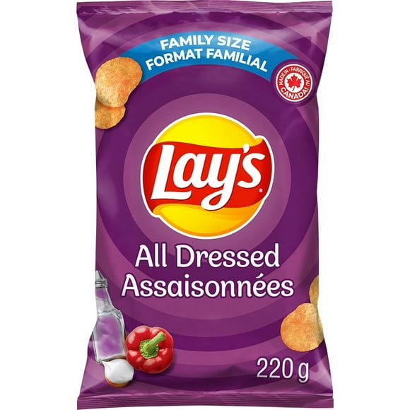 Lay's All Dressed Flavoured Potato Chips, Family Size, 220 g.